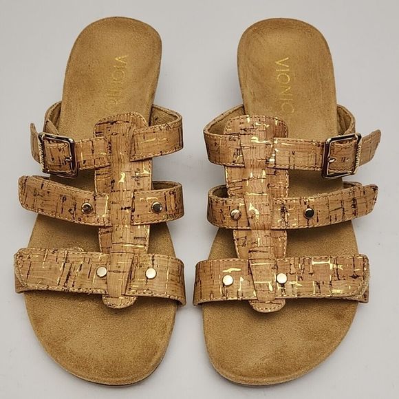 Vionic Radia Sandal Shoe 2" Wedge Heel Brown Cork Adjustable Women's 6 Slip On - Picture 3 of 16